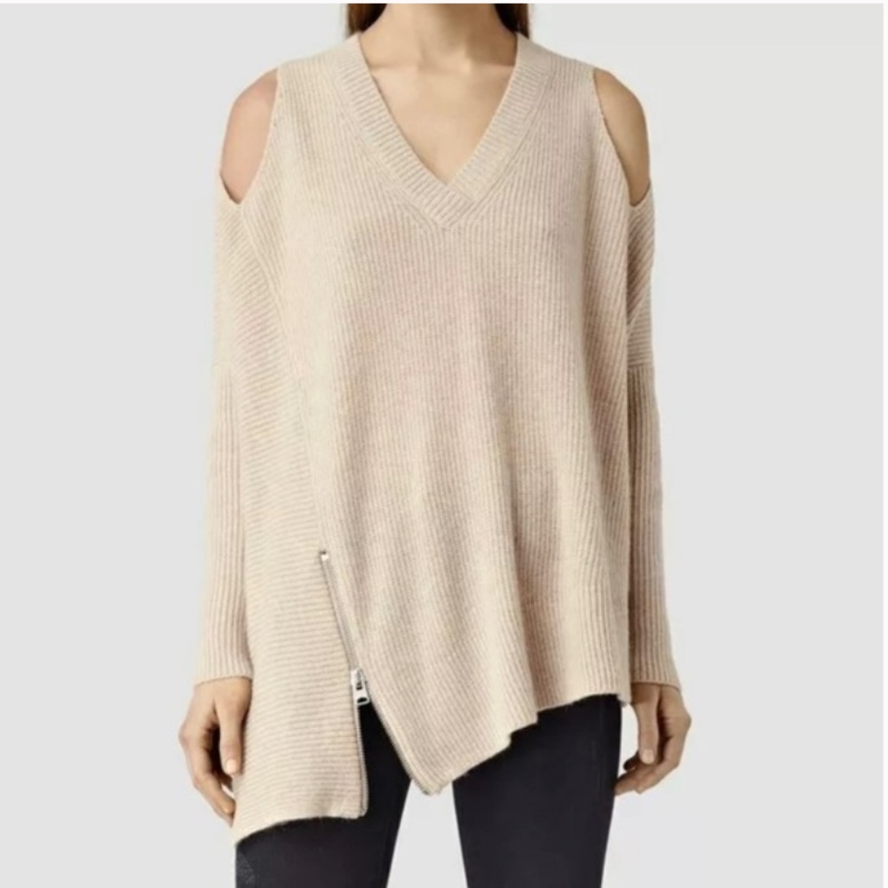All Saints Able Open Shoulder Asymmetrical Sweater Size Small